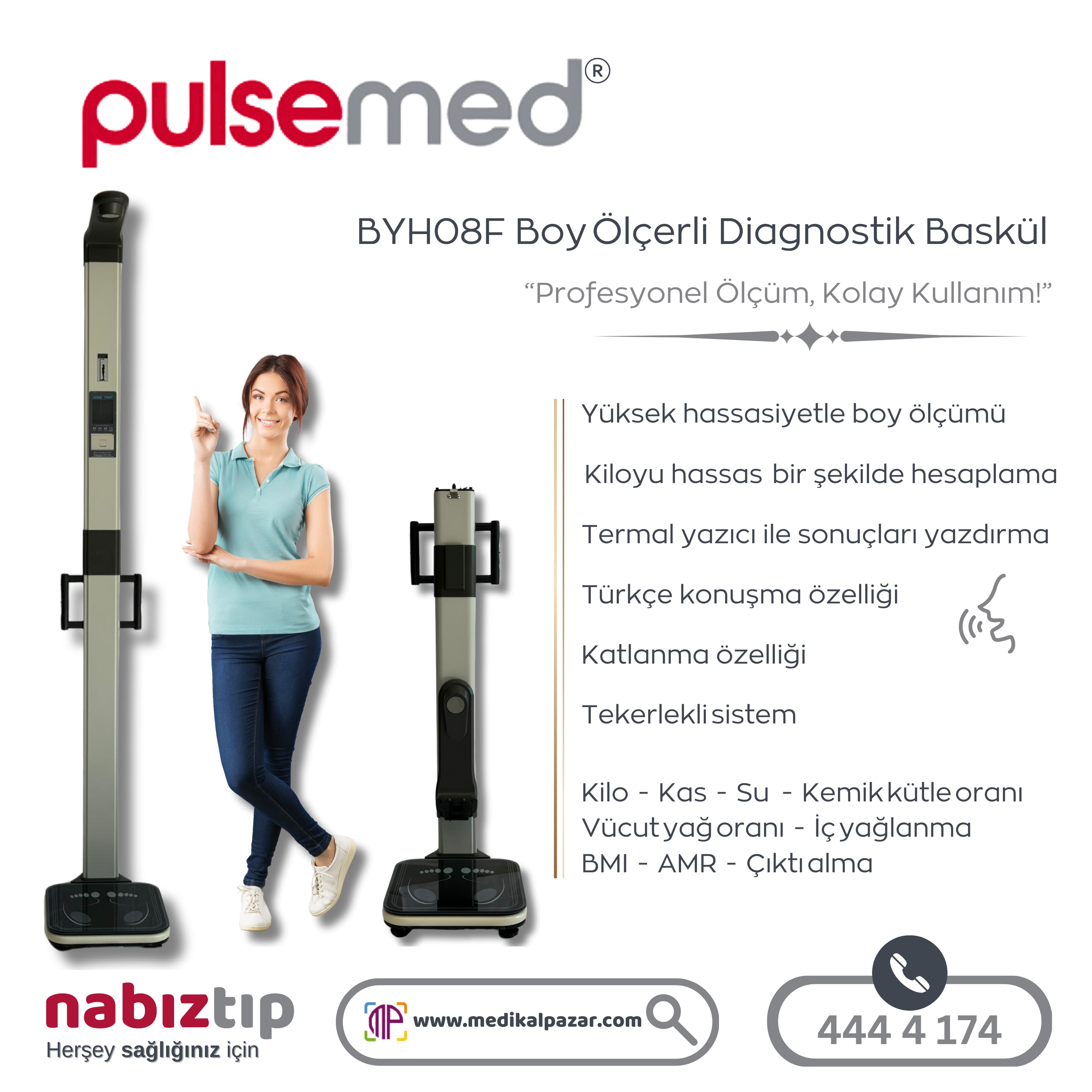 Pulsemed Boy Ölçerli Dijital Diagnostik Baskül BYH08F